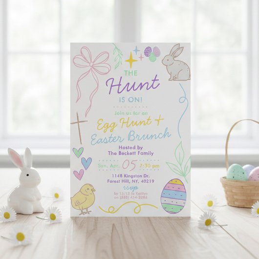 Hand Drawn Whimsical Doodles Easter Party Kaart