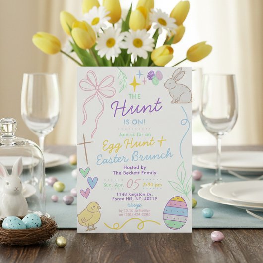 Hand Drawn Whimsical Doodles Easter Party Kaart