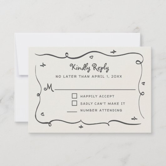 Hand Drawn Whimsical Doodles Wavy Frame RSVP (Voorkant)