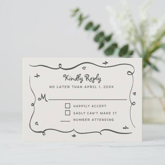 Hand Drawn Whimsical Doodles Wavy Frame RSVP (Staand voorkant)