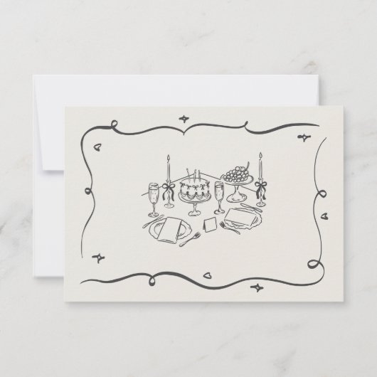 Hand Drawn Whimsical Doodles Wavy Frame RSVP (Achterkant)