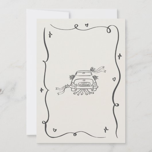 Hand Drawn Whimsical Doodles Wavy Frame Wedding Kaart (Achterkant)