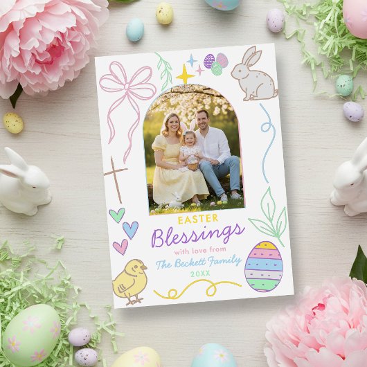 Hand Drawn Whimsical Easter Photo Arch Feestdagenkaart