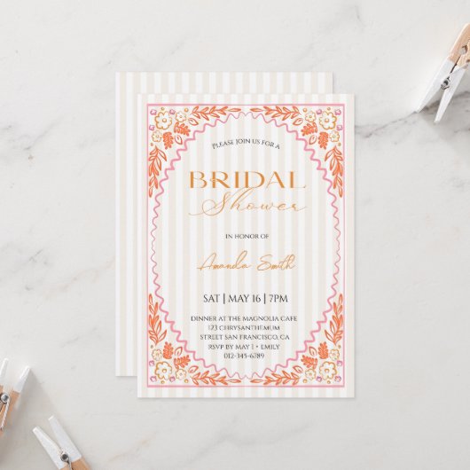 Hand Drawn Whimsical Flower Bridal shower Kaart (Voorkant / Achterkant in situ)