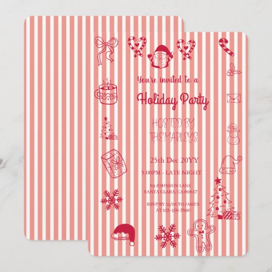 Hand drawn whimsical holiday party kaart (Voorkant / Achterkant)