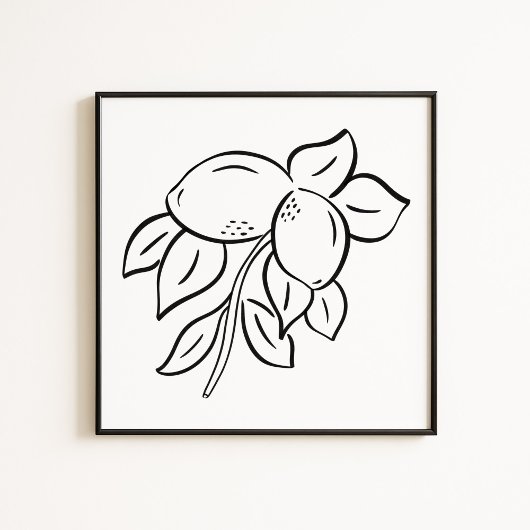 Hand-Drawn Whimsical Lemon Branch Art Poster