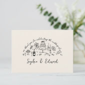 Hand-drawn whimsical line art wedding style bedankkaart (Staand voorkant)