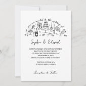 Hand-drawn whimsical line art wedding style kaart (Voorkant)