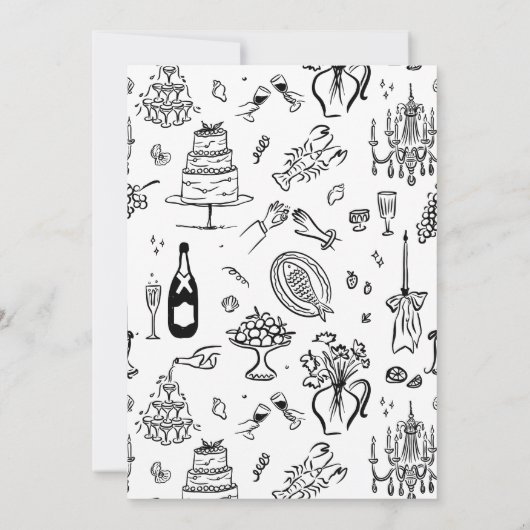 Hand-drawn whimsical line art wedding style kaart (Achterkant)