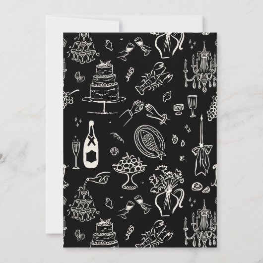 Hand-drawn whimsical line art wedding style kaart (Achterkant)