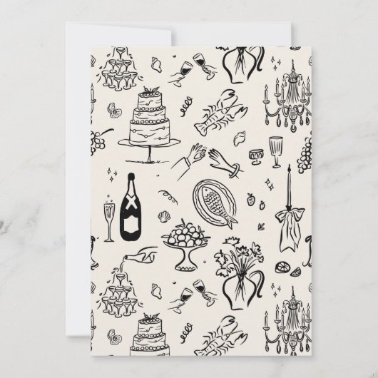 Hand-drawn whimsical line art wedding style kaart (Achterkant)