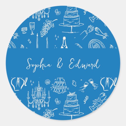Hand-drawn whimsical line art wedding style ronde sticker (Voorkant)