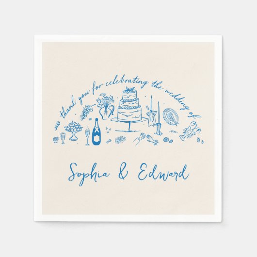 Hand-drawn whimsical line art wedding style servet (Voorkant)