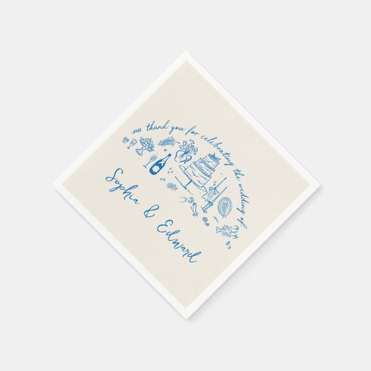 Hand-drawn whimsical line art wedding style servet (Hoek)