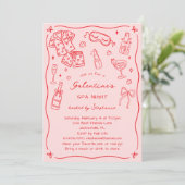 Hand Drawn Whimsical Pink Red Galentines Spa Party Kaart (Staand voorkant)