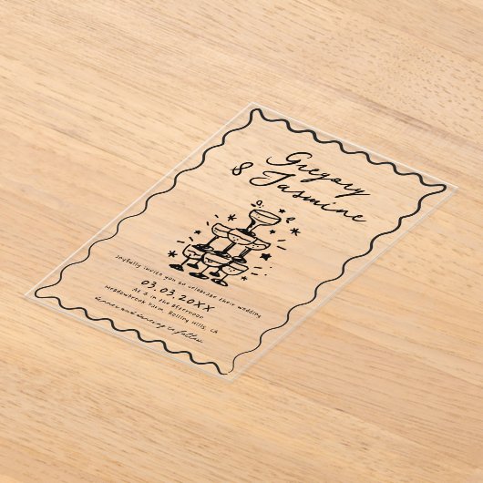 Hand Drawn Whimsical Quirky Handwritten Wedding Acryl Uitnodigingen (Laagn)