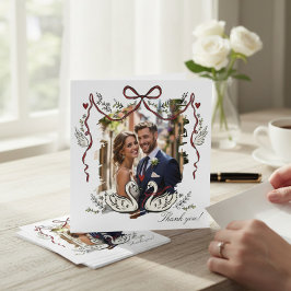 Hand Drawn Whimsical Swans Photo Card Thank You Bedankkaart