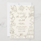 Hand Drawn Whimsical Vintage Wedding Kaart (Voorkant)