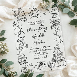 Hand Drawn Whimsical Wedding Acryl Uitnodigingen