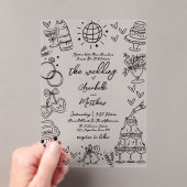 Hand Drawn Whimsical Wedding Acryl Uitnodigingen (Insitu (Draagbaar))