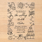 Hand Drawn Whimsical Wedding Acryl Uitnodigingen (Voorkant)