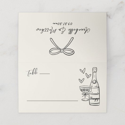 Hand Drawn Whimsical Wedding Plaatskaartje (Buitenkant ongevouwen)