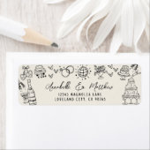 Hand Drawn Whimsical Wedding Return Address Etiket (Insitu)