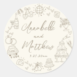 Hand Drawn Whimsical Wedding Ronde Sticker