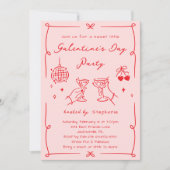Hand Drawn Whimsy Pink & Red Galentine's Day Party Kaart (Voorkant)