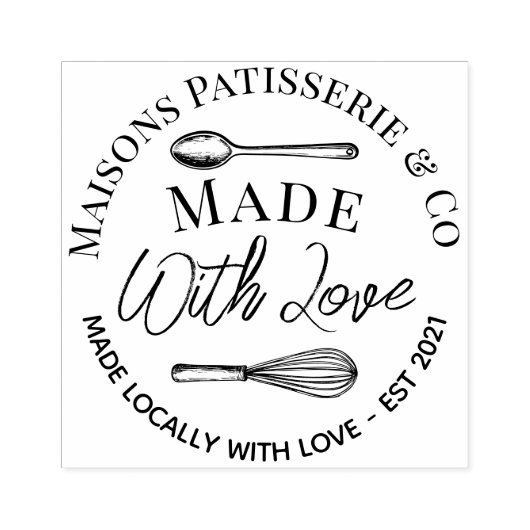 Hand Drawn Whisk Spoon Made With Love Bakery Rubberstempel (Afrduk)