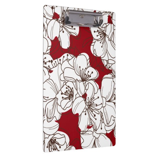 Hand Drawn White Apple Blossom Flowers op Red Klembord (Rechts)