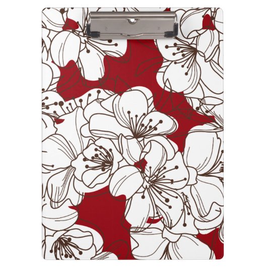 Hand Drawn White Apple Blossom Flowers op Red Klembord (Voorkant)