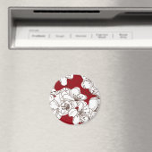 Hand Drawn White Apple Blossom Flowers op Red Magneet (Insitu (Vaatwasser))