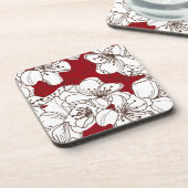 Hand Drawn White Wild Flowers op Red Bier Onderzetter (Linkerzijde)