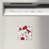 Hand Drawn White Wild Flowers op Red Magneet (Insitu (Vaatwasser))