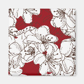 Hand Drawn White Wild Flowers op Red Magneet (Voorkant)