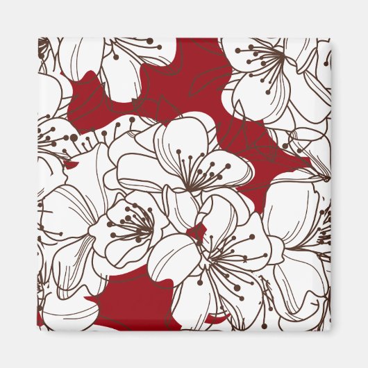 Hand Drawn White Wild Flowers op Red Magneet (Voorkant)