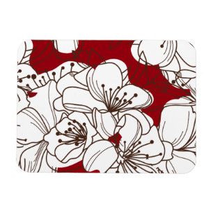 Hand Drawn White Wild Flowers op Red Magneet