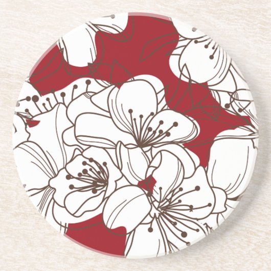 Hand Drawn White Wild Flowers op Red Zandsteen Onderzetter (Voorkant)
