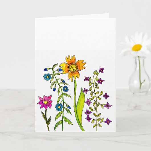 Hand-Drawn Wildflower Trio Greeting Kaart (Kleine Plant)