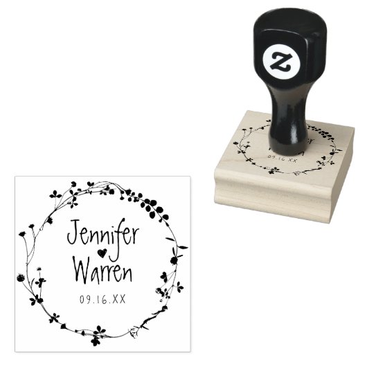 Hand Drawn Wildflower Wreath Personalized Wedding Rubberstempel (Gestempeld)