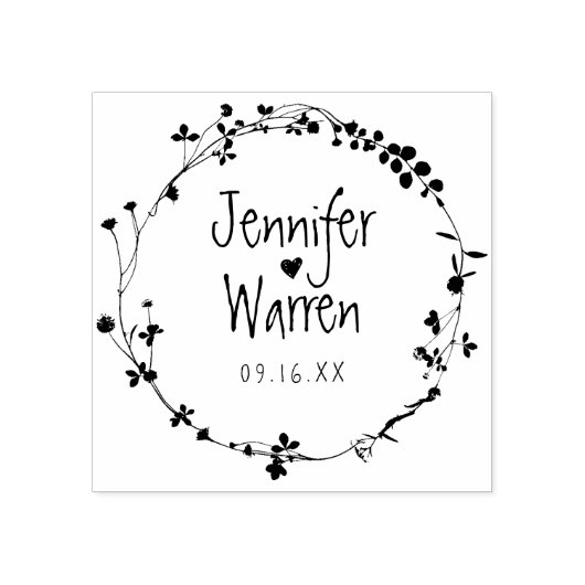 Hand Drawn Wildflower Wreath Personalized Wedding Rubberstempel (Afrduk)