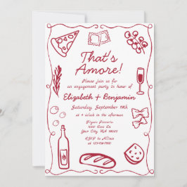 Hand Drawn Wine Red Retro Italian Engagement Party Kaart