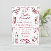 Hand Drawn Wine Red Retro Italian Engagement Party Kaart (Staand voorkant)