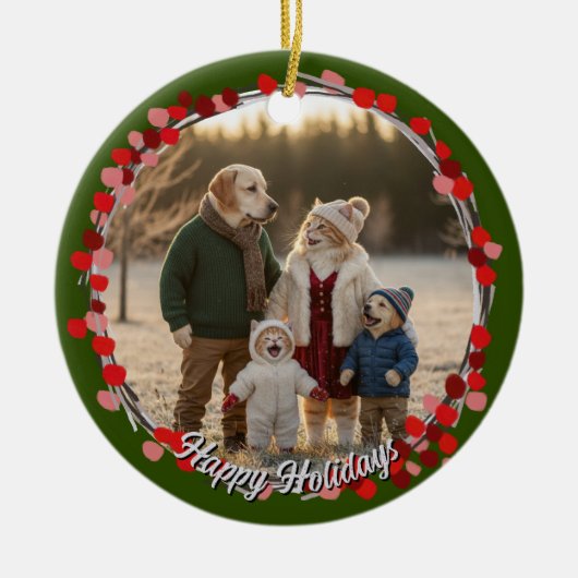 Hand Drawn Winter Berries Wreath Photo Keramisch Ornament (Voorkant)