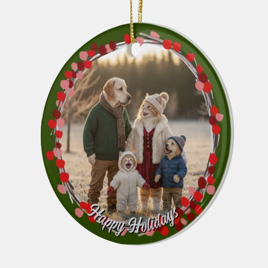 Hand Drawn Winter Berries Wreath Photo Keramisch Ornament (Links)