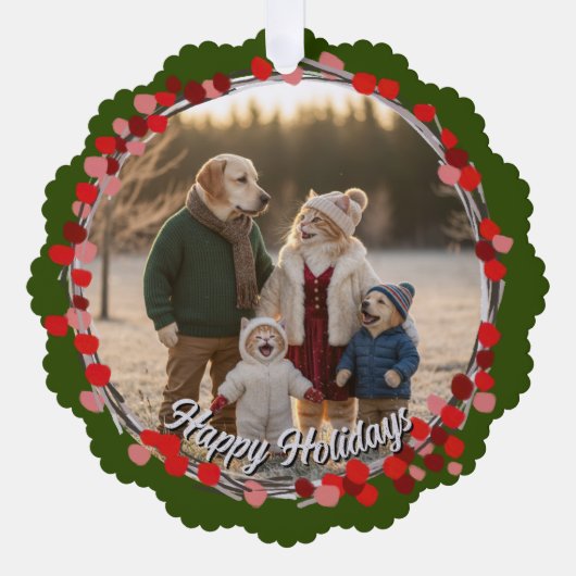 Hand Drawn Winter Berries Wreath Photo Ornament Kaart (Voorkant)