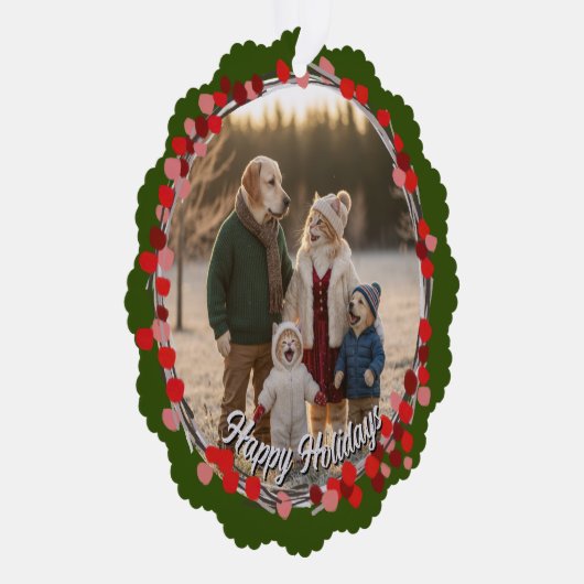 Hand Drawn Winter Berries Wreath Photo Ornament Kaart (Rechts)