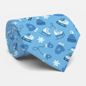 Hand Drawn Winter Pattern Blue Neck Tie Stropdas (Opgerold)