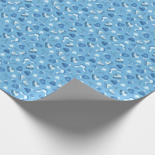 Hand Drawn Winter Pattern Blue Wrapping Paper Roll Cadeaupapier (Hoek)